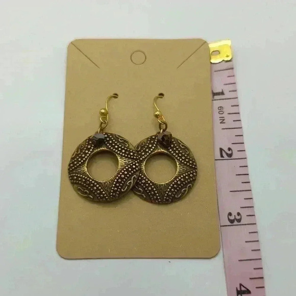 Vintage Chico's Beaded Gold Disc & Crystal Drop Earrings - Picture 5 of 6